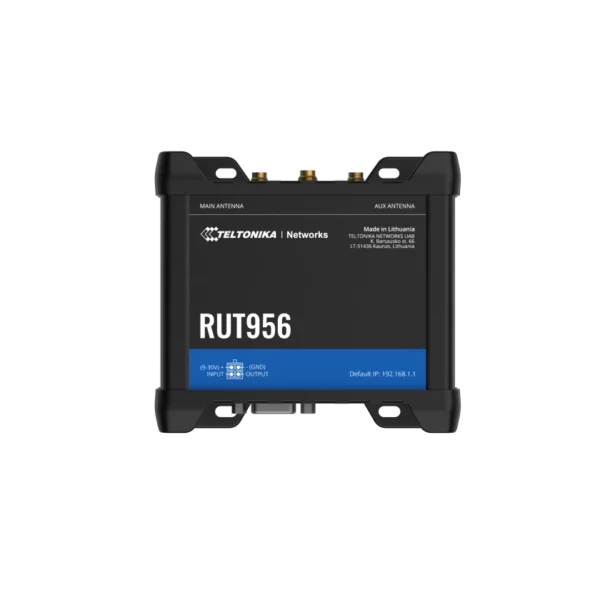 RUT956 is an industrial router that combines cellular, Wi-Fi, and wired connectivity options with automatic WAN failover and GNSS capabilities. Serial communication interfaces enable integrating more varied devices into the solution ecosystem, while I/O and advanced RutOS software facilitate equipment control, automation, and event notifications.